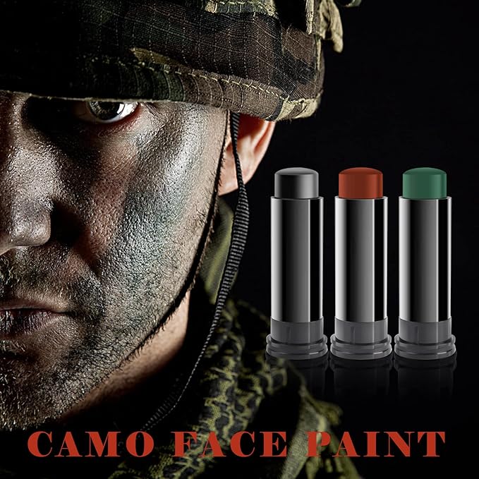 MEICOLY 3 Colors Camo Face Paint Set,Black Maroon Brown Green Eye Black Stick,Sporting Face Paint for Baseball Softball Football Lacrosse,Hunting Accessories Military Army Camo Paint
