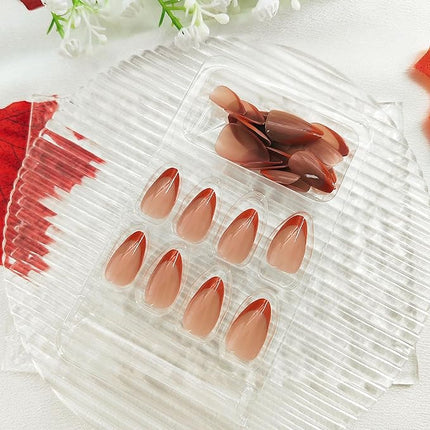 Short Press on Nails Almond Orange French Tip Glue on Nails Cute Fake Nails Full Cover Stick on Nails Glossy Artificial Nails Short Acrylic Nails Press ons Reusable False Nails for Women 30 Pcs