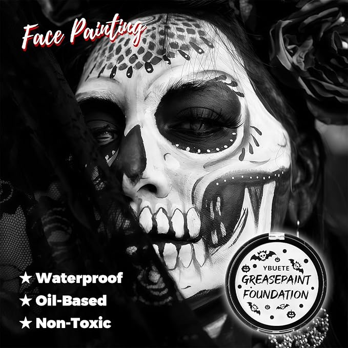 White Cream Face Body Painting Foundation, Professional Waterproof Oil Based White Face Paint For Halloween SFX Skeleton Ghost Zombie Clown Cosplay Makeup Face Paint for Adult Costume Party