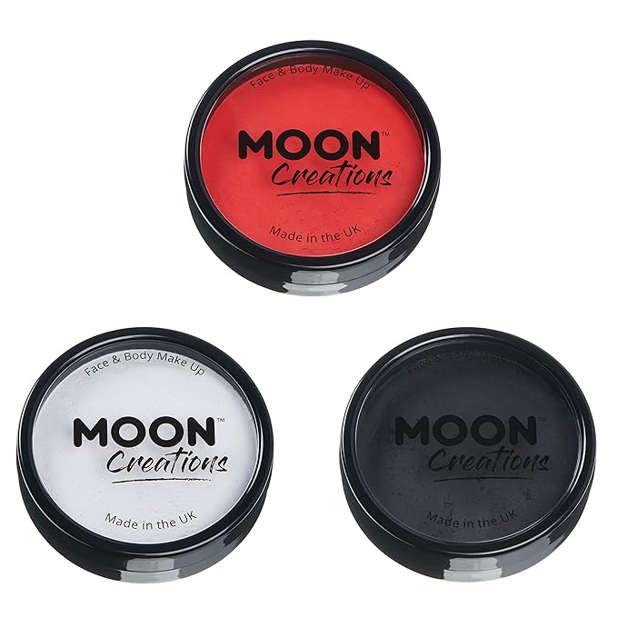 Pro Face & Body Paint Cake Pots by Moon Creations - Set of 3 - Professional Water Based Face Paint Makeup for Adults, Kids - 1.26oz