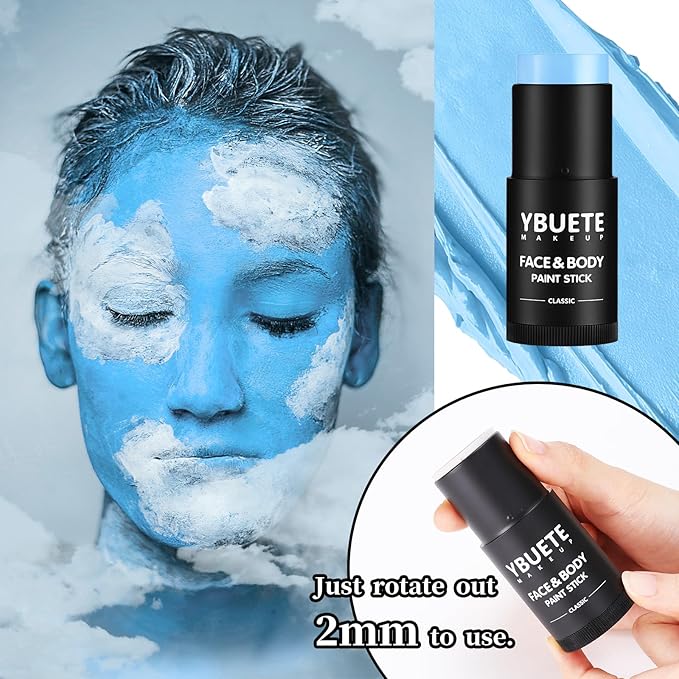 Light Blue Face Body Painting Stick, Professional Light Blue Full-coverage Cream Face Paint for Halloween SFX Cosplay Makeup, Washable Eye Body Stick for Adult Costume Party