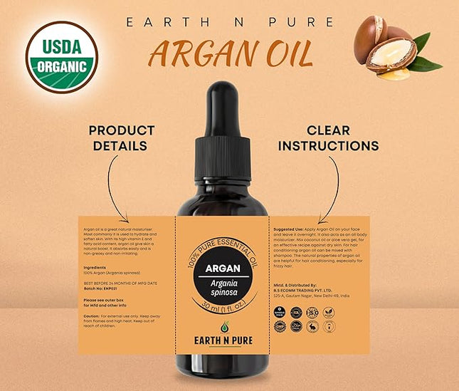 Earth N Pure Argan Oil for Hair Styling, Hair Growth, Hairfall Control - Natural and Therapeutic Grade 50 ml