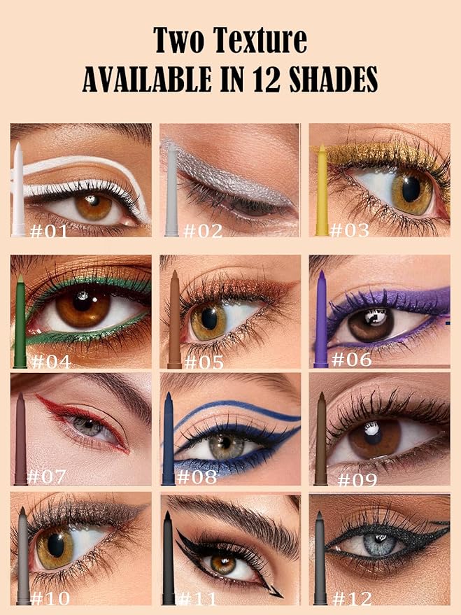 Gold Gel Glitter Eyeliner Pencil, Metallic Waterproof Smudge-Proof Creamy Retractable Smooth Eye Liner pencil, Hypoallergenic Long Lasting Eyeliner Brightener Pen Crayon Eye Makeup Gift for Women#03