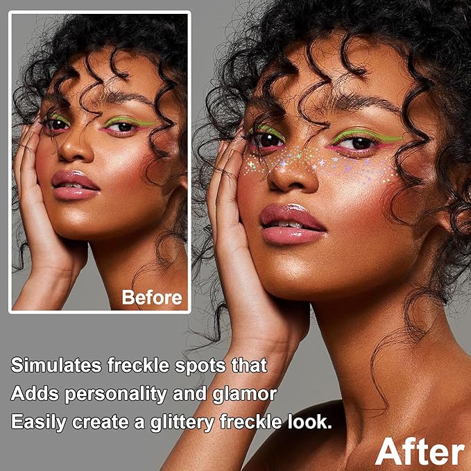 8PCS Glitter Freckles, Glitter Freckles Face Tattoo, Sparkle Freckles for Women and Kids, Cute Star Waterproof Gold Temporary Face Tattoos Glitter Glow Up Patches (8PCSA Holographic Multicolor)