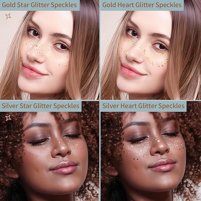 FANDAMEI 6 Colors Face Glitter Gel+ 4PCS Glitter Freckles. Body Hair Face Speckles, Makeup Patches.