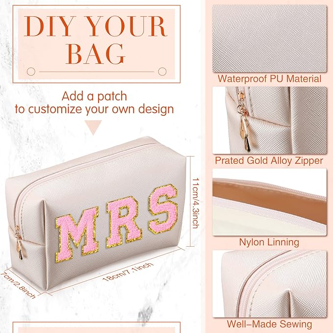 Sanwuta 9 Pcs Makeup Bags Bulk PU Double Zippers Cosmetic Bag Makeup Toiletry Pouch Portable Travel Organizers Case for Women Bachelorette Party End of The Year Bridesmaid Gift(Ivory White)