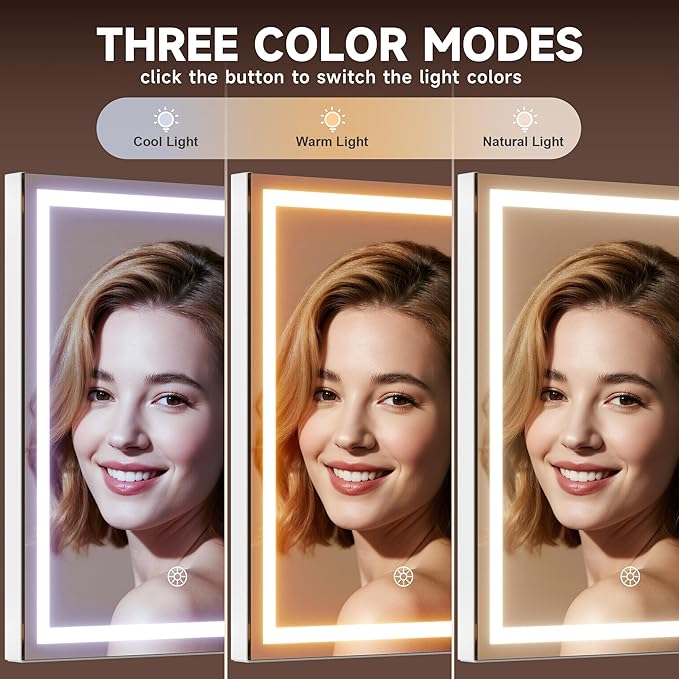 MINISO Vanity Mirror with Lights, 9.8" x 12" LED Makeup Mirror, Light & Brightness Adjustment, Smart Sensor, 360°Rotation, Aluminum Alloy Metal White Frame, with 5X Magnifying Glass