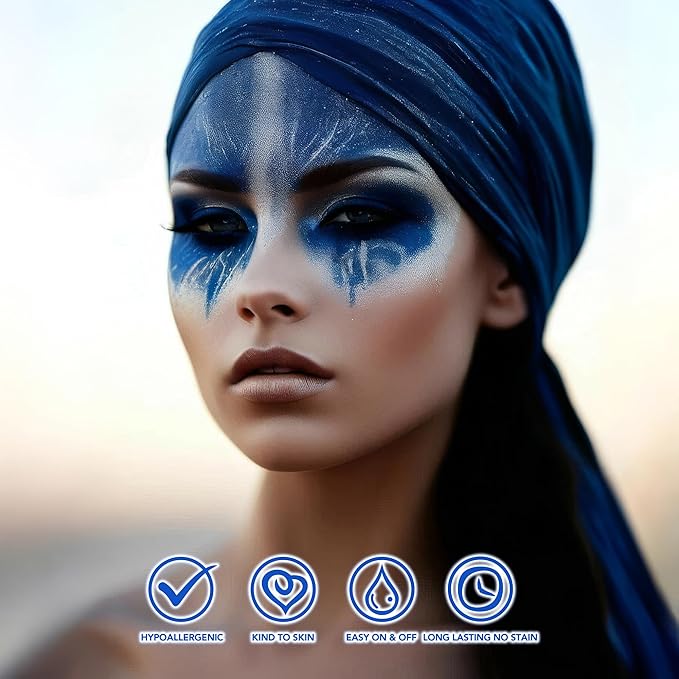 Dark Blue Face Paint, Water Based Full Body Paint Halloween Makeup,Cream Face Paint & Body Paint For Adults Smurf Mystique Cosplay Avatar Halloween Makeup 1.2 fl oz (35ml)