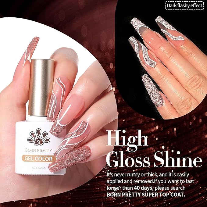 Born Pretty Reflective Red Glitter Gel Polish Christmas Glitter Gel Polish Sparkly Shiny Disco DJ LED Nail Polish Varnish Silver Red Black Colors Collection 6PCS 7ML