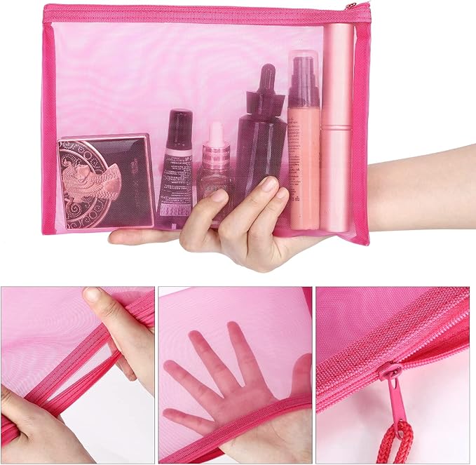 12 Pieces Zipper Nylon Mesh Pouch, Mesh Cosmetic Bags Makeup Bags Pencil Case, Multipurpose Travel Bags for WB06 Wb06