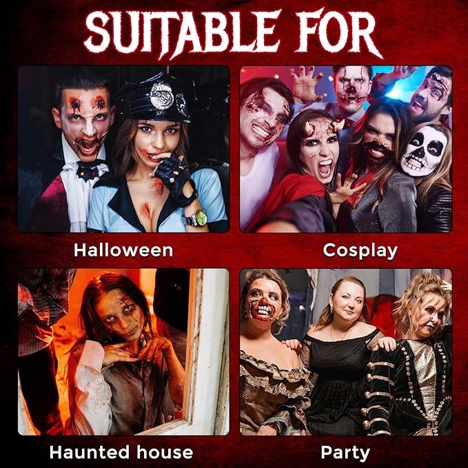 Halloween Sfx Makeup Kit, Special Effects Makeup Kit, Scar Wax with Double-Ended Spatula, Washable Fake Blood, 2 Stipple Sponge, Scab Coagulated Blood Gel, Realistic (Blood Red)