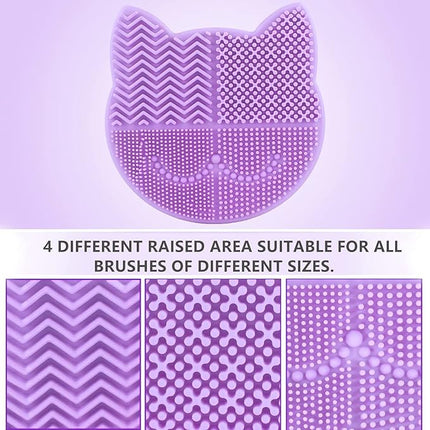Silicon Makeup Brush Cleaner Mat with Brush Drying Holder Brush Portable Cat Shaped Cosmetic Brush Cleaner Pad cleaning mat manual make up brush cleaner cleanser machine(New Lavender)