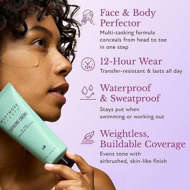 Westmore Beauty Supreme Creme All-Over Complexion Perfector – Long-Lasting CC Cream Foundation - Waterproof & Transfer-Resistant Skin Tint - 3.3 Oz (Rich)