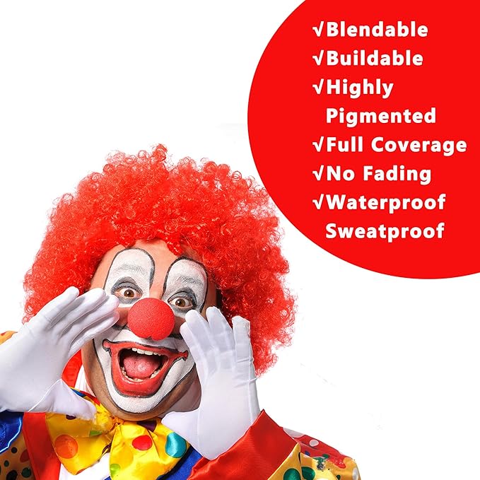 Clown Makeup Black White Red Cream Face Body Paint Clown Joker Zombie Vampire Skeleton Halloween Costume Fantasy Makeup Fancy Dress Up Cosmetics Set Oil Painting Art (White Red Black)