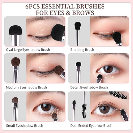 DUcare Eye Makeup Brush Set, 6 Pcs Professional Eyeshadow Blending Makeup Brushes for Concealer Eyebrows Eyeliner, Soft Hairs & Wood Handle