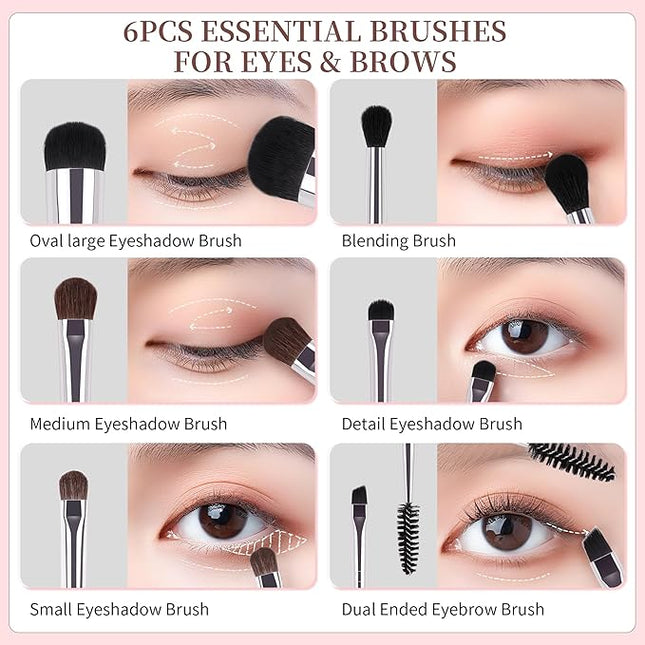 DUcare Eye Makeup Brush Set, 6 Pcs Professional Eyeshadow Blending Makeup Brushes for Concealer Eyebrows Eyeliner, Soft Hairs & Wood Handle