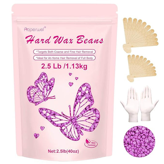 Hard Wax Beads for Hair Removal - 2.5lb/40oz Bulk Refill for Sensitive Skin, Brazilian, Bikini, Underarms, Face, Body with 20 Sticks (Violet)