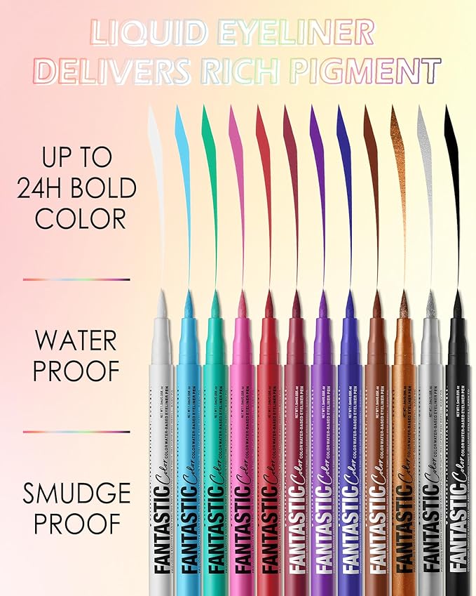 Black Matte Liquid Eyeliner Pencil, Colorful High Pigmented Waterline Eye liner Waterproof Pen, Bright Colored Smudgeproof Long Lasting Eyeliner Pen Christmas Party Festival Makeup Gift for Women-12