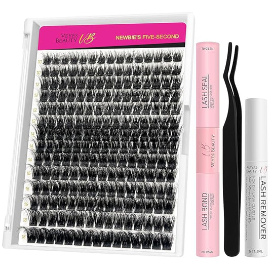 VEYESBEAUTY Lash Clusters Kit Fluffy Individual Lash Extensions Xtreme 3D Layered Volume Eyelashes kit Thin & Invisible Band Wispy Faux Mink Lash Mixed Length 10-18mm with Bond&Seal Remover Applicator
