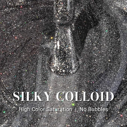 MelodySusie Blcak Glitter Gel Nail Polish,0.5fl oz Nails Soak Off UV LED Black Sliver Glitter Gel Polish Gift for Women Nail Art Manicure Salon DIY Nail Design Decoration at Home-z200-A2080