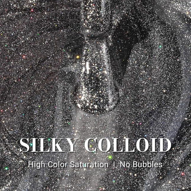 MelodySusie Blcak Glitter Gel Nail Polish,0.5fl oz Nails Soak Off UV LED Black Sliver Glitter Gel Polish Gift for Women Nail Art Manicure Salon DIY Nail Design Decoration at Home-z200-A2080