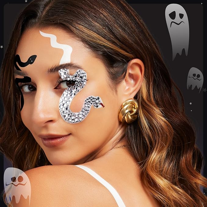 YGDZ Face Gems for Women, Halloween Face Jewels Stickers, 4 Color (Red, Black, Purple, Silver) Spider Web Rhinestones for Face Makeup, Rave Accessories