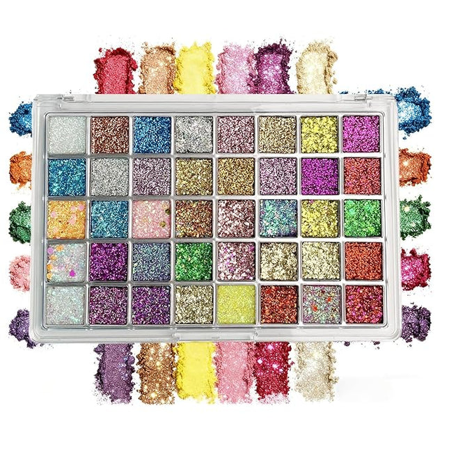 K'APEINE Glitter Eyeshadow Palette-Ultra Shimmer Makeup Palette Eye Shadow Chunky & Fine Pressed 40 Colors Highly Pigmented Eye Shades Long Lasting Waterproof for Face Body