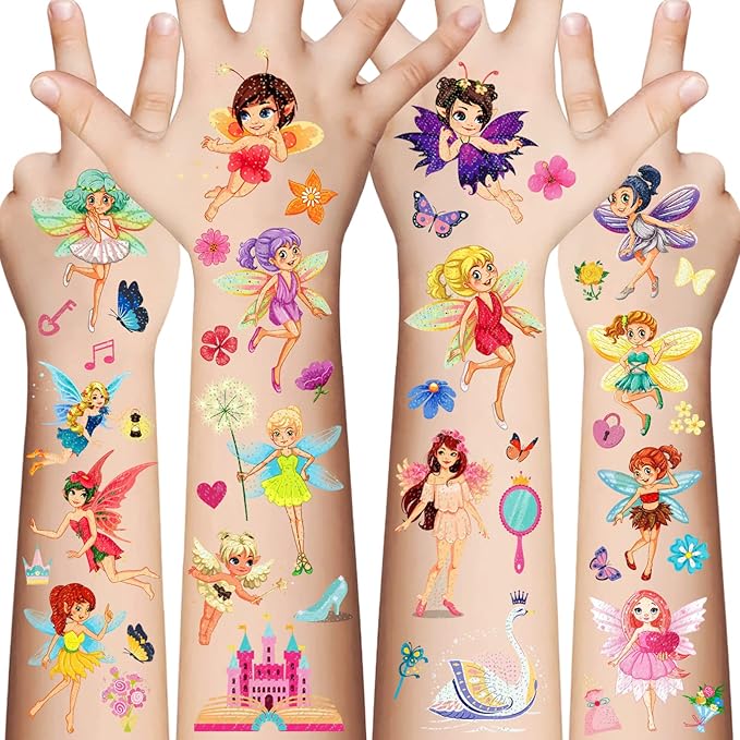 Fairy Temporary Tattoos for Kids - 145 Pieces Glitter styles body Face Makeup Fake Tattoos for Girls,Birthday Party Tattoos Stickers Supplies,Holiday Party Favors Gifts Goodie Bag 10 Sheet