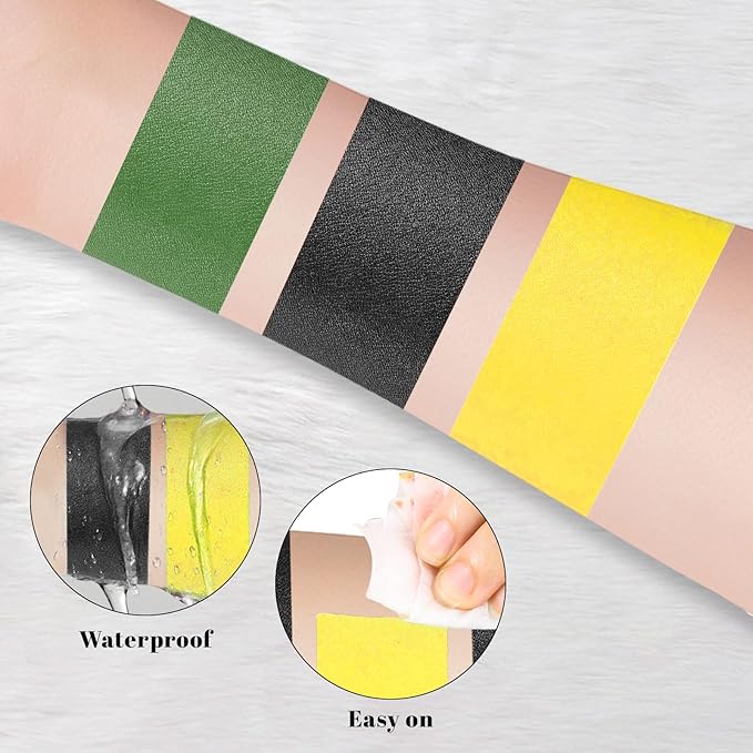 Black Yellow Bright Green Body Paint, Waterproof SFX Makeup for Adult Halloween Cosplay Witch Monster, Full Coverage Non-Toxic Face Painting for Stage Performances and Festival Designs