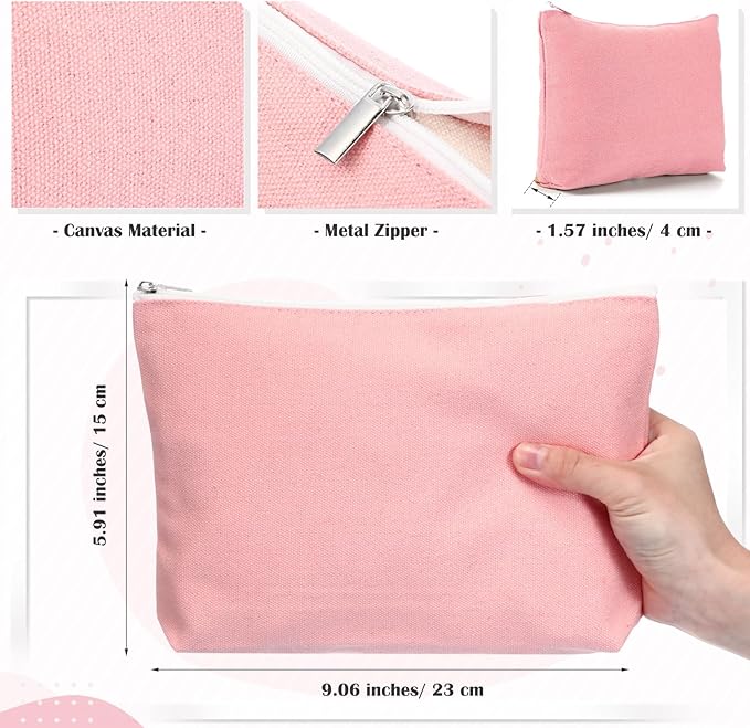 Reginary 10 Pcs Canvas Makeup Bags Bulk for Women Blank DIY Pencil Pouch Travel Toiletry Cosmetics Bags Gift for Christmas Breast Cancer Awareness Thanksgiving Wedding Nurses Teacher(Boho Color)
