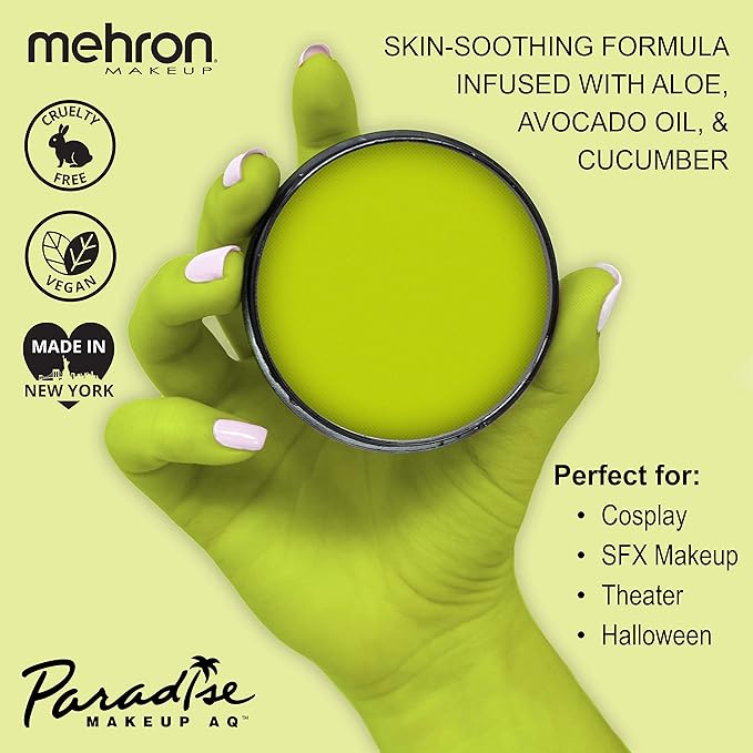 Mehron Makeup Paradise Makeup AQ Pro Size | Stage & Screen Performance, Face & Body Painting, Beauty, Cosplay, and Halloween | Water Activated Face Paint, Body Paint 1.4 oz (40 g) - Lime