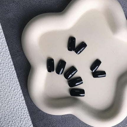 Black Press on Nails Medium Square, KXAMELIE Natural Acrylic Glue on Nails Coffin Nails Press ons Medium Short Gel Nails, Reusable Fake Nails 2025 Trendy Solid Color False Nails 24Pcs