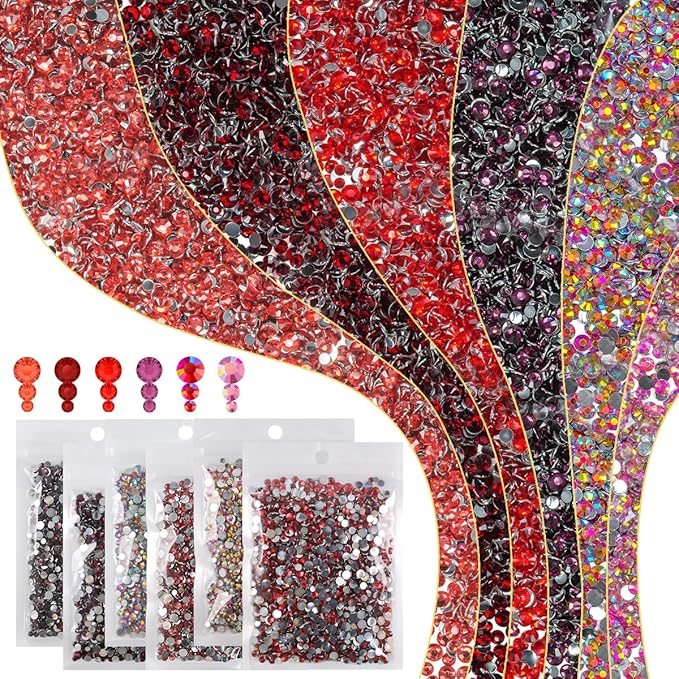 6 Bags Colorful Rose & Red Series Resin Rhinestones for Bedazzling Crafting 3mm 4mm 5mm Mix Flatback Stones Gems Diamonds Crystals for Nails Face Eyes Makeup Crafts Tumblers Bottles Clothes