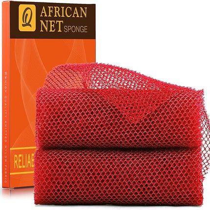 UJFQBH 2 Pieces African Bath Sponge African Net Long Net Bath Sponge Exfoliating Shower Body Scrubber Back Scrubber Skin Smoother,Great for Daily Use (Red)