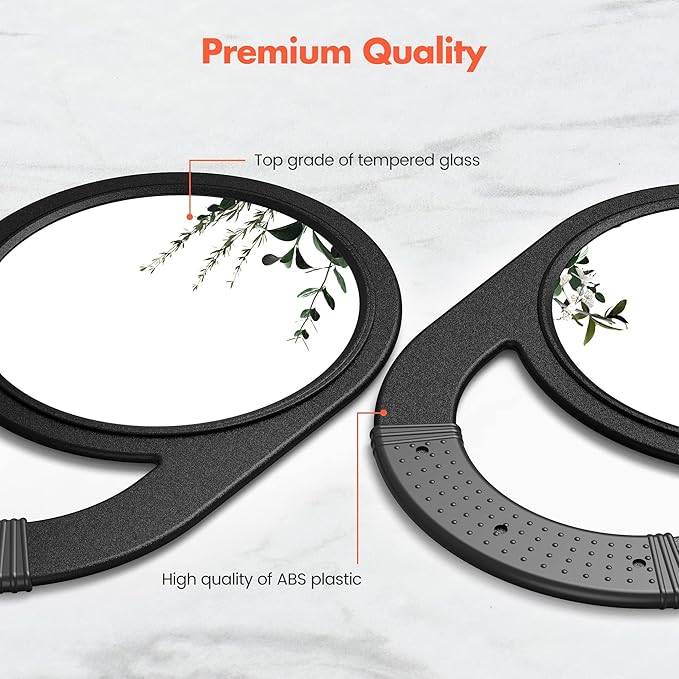 TASALON Unbreakable Hand Mirror, Hand Mirrors with Handle, Salon, Barber Mirror for Hair, Anti-Slip Hand Held with Rubber Grip for Travel, Makeup, Shaving, Shower, Camping - Black