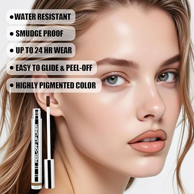 Peel Off Lip Liner Stain, Long Lasting Matte Lip Tattoo Makeup, Smudge-Proof, Highly Pigmented Color, Transfer-Proof, Waterproof, Suitable for All Skin Types, Golden Brown