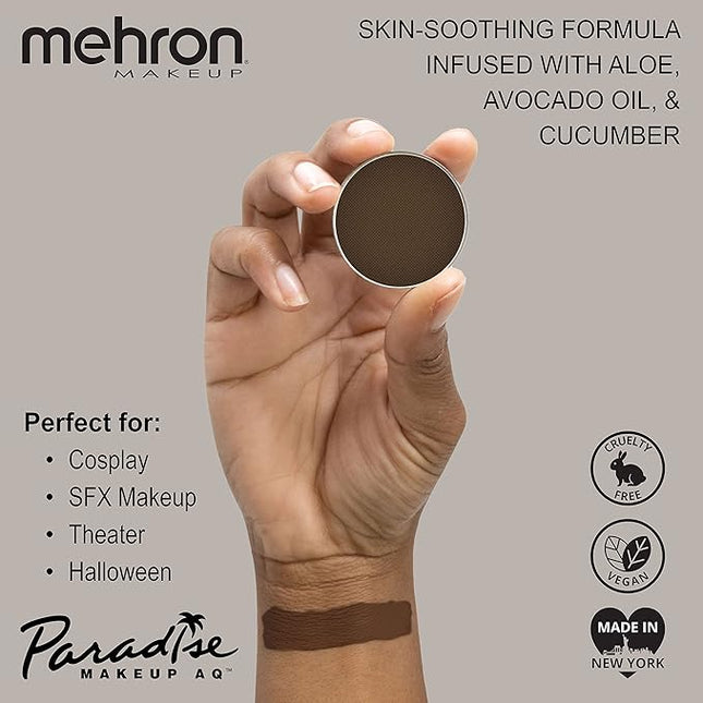 Mehron Makeup Paradise Makeup AQ Refill Size | Stage & Screen Performance, Face & Body Painting, Beauty, Cosplay, and Halloween | Water Activated Face Paint, Body Paint .25 oz (7 ml) (DARK BROWN)