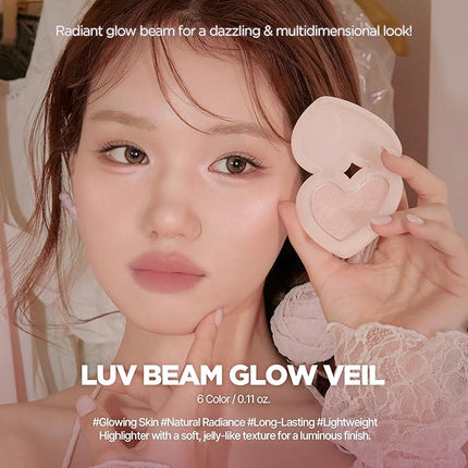 lilybyred Luv Beam Glow Veil | Korean Heart-Shaped Highlighter, Illuminating Shimmer, Radiant Glow, Silky Powder Texture, Buildable & Blendable, Lightweight & Long-Lasting, 0.11 oz. (03 Sugar Beam)