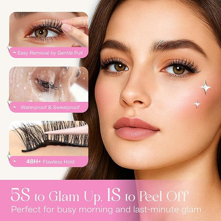 CALAILIS Self Adhesive Eyelashes 5 Pairs Natural Look Press On Lashes No Glue Need Eyelashes Reusable Cat Eye Wispy Self-adhesive False Lashes with Replacement Adhesive Strips (CP15)