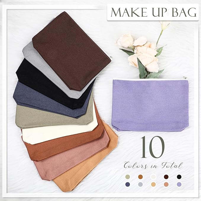 Reginary 10 Pcs Canvas Makeup Bags Bulk for Women Blank DIY Pencil Pouch Travel Toiletry Cosmetics Bags Gift for Christmas Breast Cancer Awareness Thanksgiving Wedding Nurses Teacher(Pastel Color)