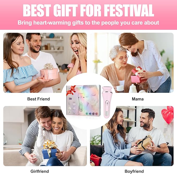 3.0 Women Face Epilator, 7-in-1 Rechargeable Facial Hair Remover with LED Battery Display, Facial Shaver for Face, Eyebrow, Nose Trimmer (Pink)