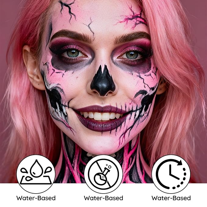 Pink Face Paint -Water Based Non-Toxic Highly Pigmented Body Painting for Vintage Doll Puppet Halloween SFX Cosplay, Full Coverage Washable Paint for Costume Party Stage Performance