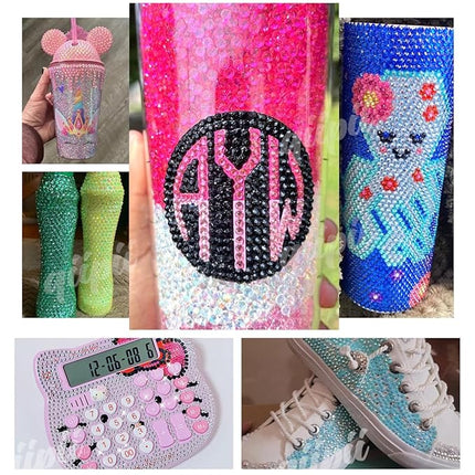 qiipii Sapphire Blue AB Resin Rhinestones w B7000 Glue for Bedazzling Crafting 2mm-6mm Flatback Jelly Stones Diamonds Gems Bedazzler Kit for Nails Face Eyes Makeup Tumblers Bottles DIY Crafts Shoes