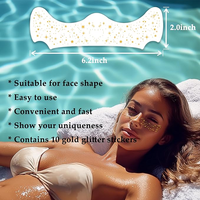 10 Pcs Gold Face Makeup Patches,Glitter Freckles Face Tattoo,Waterproof Face Glitter Speckles,Faux Freckle Patches,Temporary Face Freckles For Women(Gold Star)