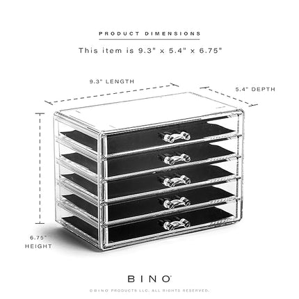 BINO THE MANHATTAN SERIES Acrylic Makeup Drawer Organizer- 5 Drawers | Clear Beauty Organizers and Storage| Cosmetic & Makeup Drawer| Home Organization| Jewelry & Vanity Accessories Drawers