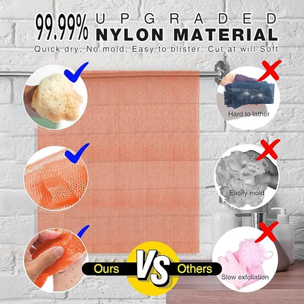 UJFQBH 3 Pieces African Bath Sponge African Net Long Net Bath Sponge Exfoliating Shower Body Scrubber Back Scrubber Skin Smoother,Great for Daily Use (Yellow,Yellow,Yellow)