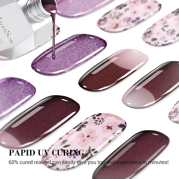 MelodySusie Semi Cured Gel Nail Strips (Garden Flowers), 20 PCS French Tips Gel Nail Stickers, Gel Nail Wraps, UV Light Required, Durable and Salon Quality