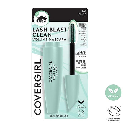 CoverGirl Lash Blast Clean Volume Mascara, Vegan Formula, Volumizing, Smudge-Proof, Black, 1 Count