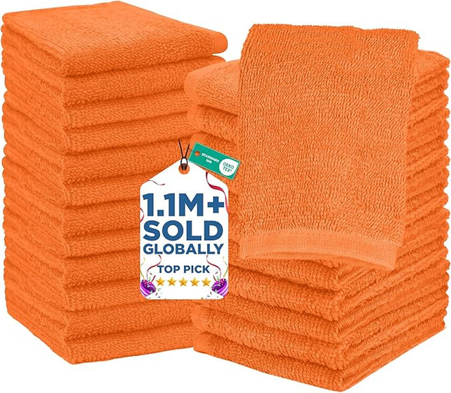DAN RIVER 24 Pack Wash Cloths for Showering [12x12] - 100% Cotton Washcloths Premium Quality Flannel Face Cloths for Bathroom, Highly Absorbent and Soft Feel Wash Clothes, Orange