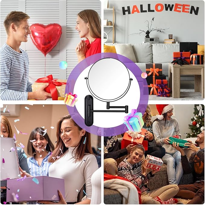 Wall Mounted Makeup Mirror - 1X/15X Magnifying Makeup Mirror with Extended Arm 360°Swivel Vanity Mirror, 8.5in Double Sided Mirror for Bathroom, No Lights